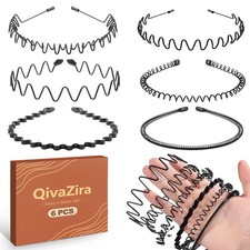 6 Pack Metal Headband for Men and Women Wavy Spring Hair Band Non Slip Elasti...