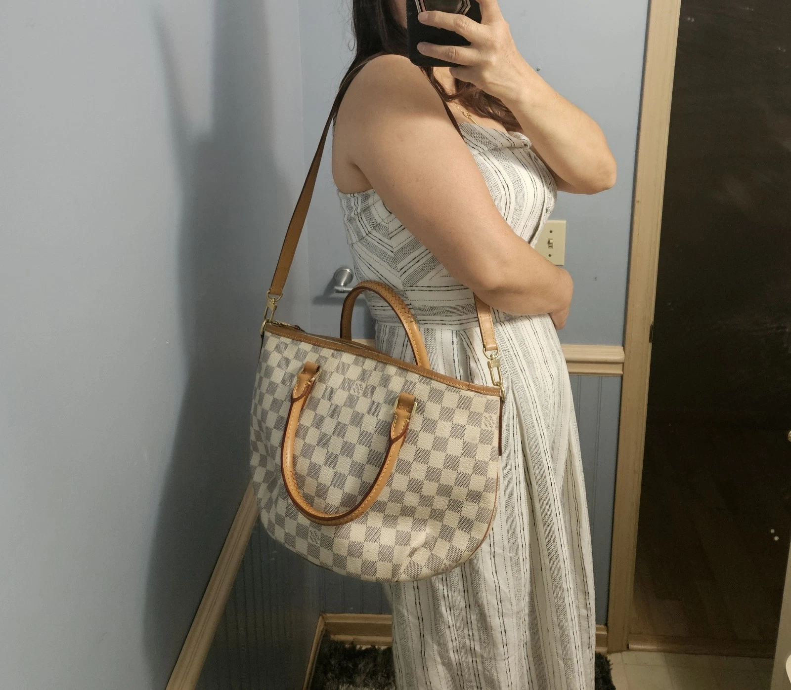 LOUIS VUITTON（LV） BORSA A TRACOLLA ORIGINALE LOUIS VUITTON RIVIERA PM DAMIER AZZURRA IN PELLE BORSA A TRACOLLA