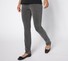 Quacker Factory DreamJeannes Tall Flat Waist Slim-Leg Pants Charcoal Grey M New