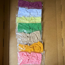 Lot of 6 Baby Toddler Bow Headbands Solid Fabric Stretch Multicolor One Size
