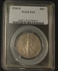 1938-D PCGS F15  WALKING LIBERTY HALF DOLLAR KEY DATE