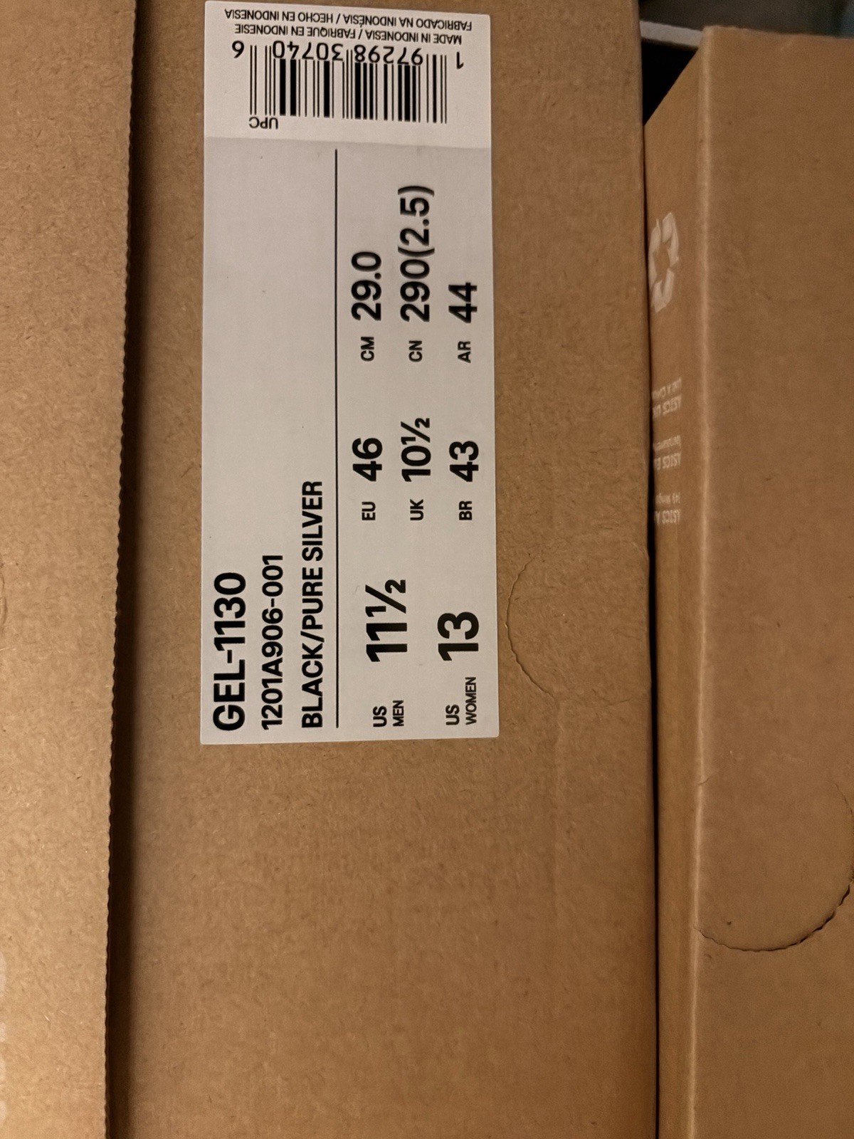 Sz 11.5M ASICS GEL-1130 Black Pure Silver Mesh Sneaker 2023 1201A906-001 Men's thumbnail 6