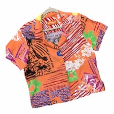 VTG Jams World Button Up Hawaiian Shirt Farfalle Orange Loud Lightweight Sz L