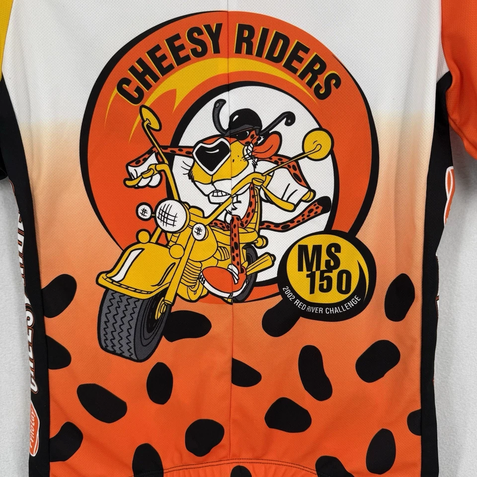 Sugoi Cheetos Cheesy Riders Cycling Jersey Size Large Full Zip Shirt Orange 2002 - Image 2 of 4