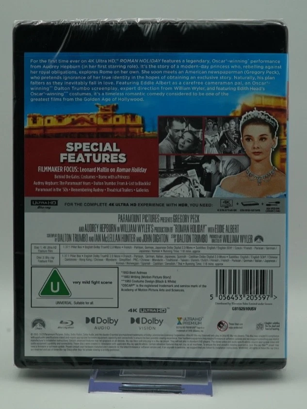 Roman Holiday / 4K UHD / Blu Ray / New / Sealed / Gregory Peck / Audrey Hepburn - Image 2 of 2