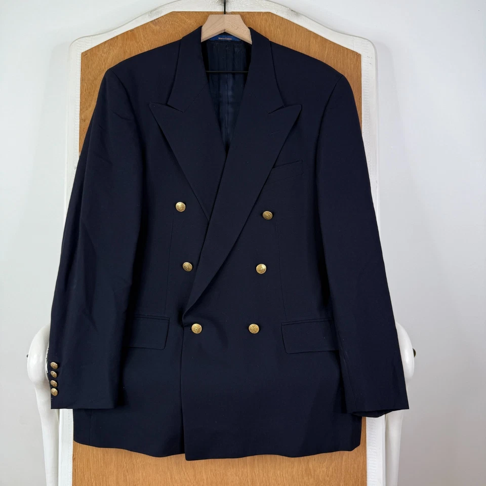 Blazer Chaps Ralph Lauren Para Hombre 42L Azul Marino Doble Pecho Lana Dorada 6x1 Foto 2 de 4