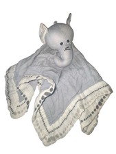 Aden Anais Gray White Elephant Lovey Security Blanket 100 Rayon/Bamboo Dots