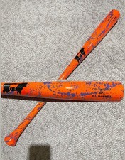 Maple Wood Baseball Bat 32.5in. Neon Orange / Purple Splatter. Black Detail. Cup
