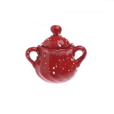 Dollhouse Miniature Red Speckled Enamelware Sugar Bowl 3 Pieces
