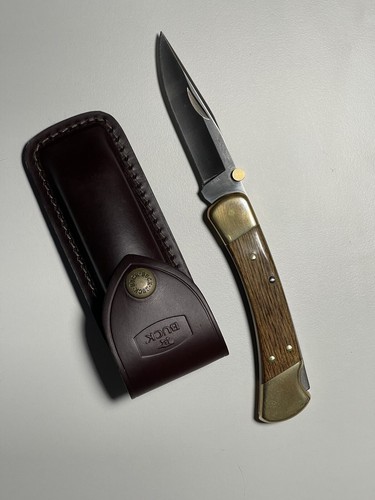 Buck 110 Folding Hunter Knife S30V USA SMKW Exclusive Burgundy Leather Sheath - Picture 2 of 8
