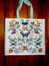 NEW TJ Maxx Shopping Tote Sudel BLUE BUTTERFLIES 🦋 & Flowers Reusable Bag