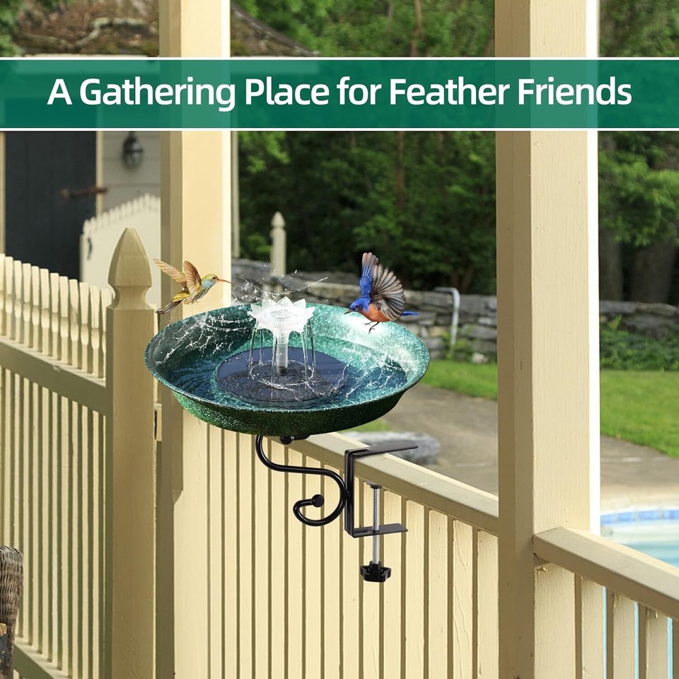 Deck Mounted Bird Bath,Solar Railing Bird Bath Fountains for