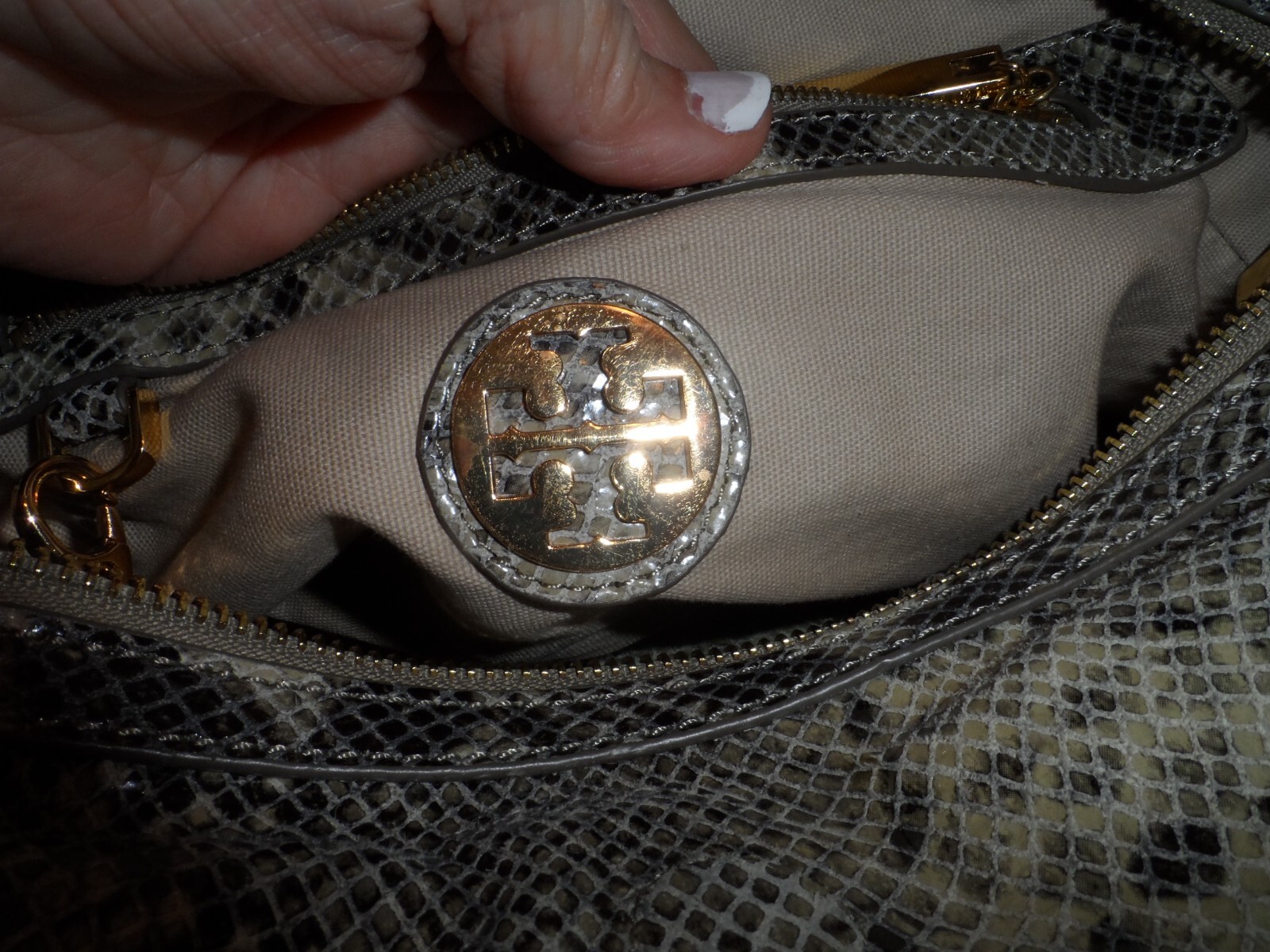 Tory Burch Gray Python Embosed Leather Shoulder B… - image 20