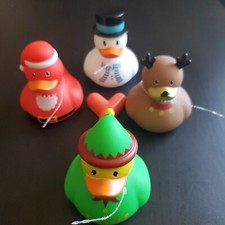 New Set Of 4 Rubber Ducks - Merry Christmas - Santa Duck Snow Duck Reindeer Elf