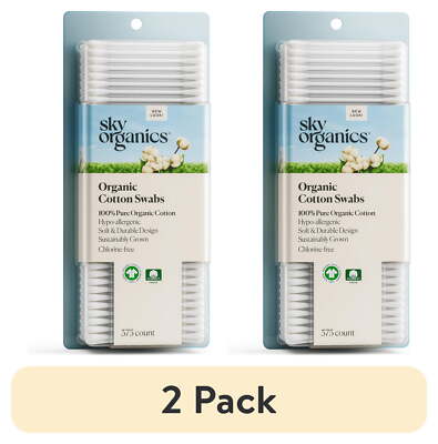 (2 pack) Sky Organics Pure and Organic Cotton Swabs for Sensitive Skin