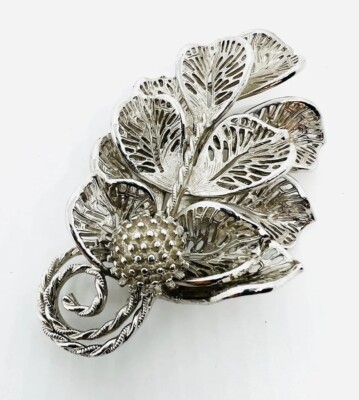 Huge JUDY LEE Silver Tone Ornate Layered Brooch 4 inch
