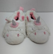 White Unicorn Slippers, Girls size 1-2, Sparkle Horn Pink Tail, Pre-Owned