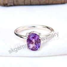 Natural Amethyst Oval Gemstone 925 Sterling Silver Handmade Fine Ring All Size