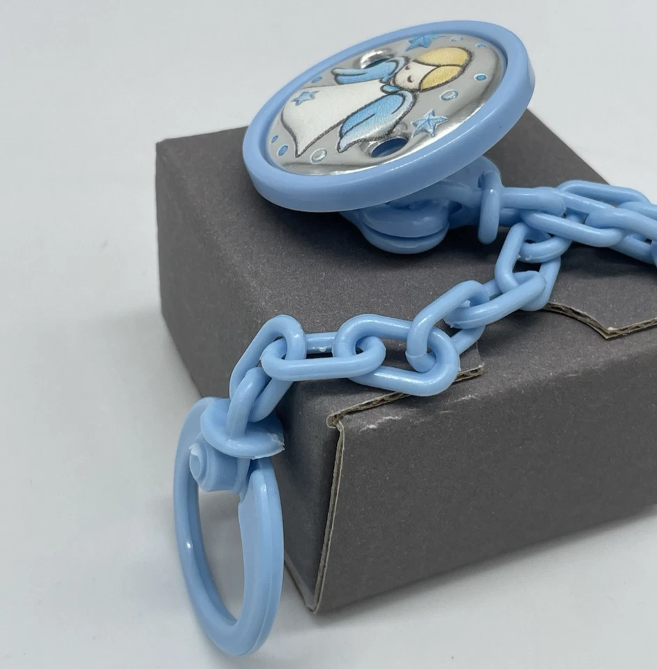 SPILLA PORTACIUCCIO PER BAMBINO AZZURRO FIRMATO BILAMINATO IN ARGENTO PER BEBE'. - Immagine 3 di 4