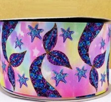 GROSGRAIN RIBBON 5/8", 7/8",1.5", 3" Mermaid Tail Splash Ocean animals Printed
