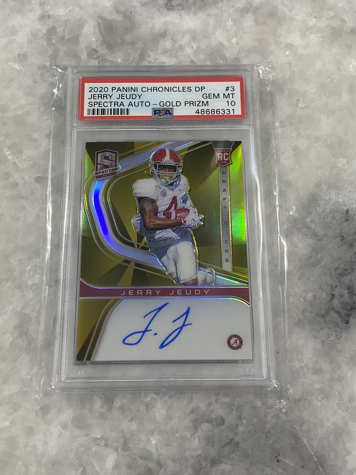 2020 Panini Spectra Jerry Jeudy Gold Prizm Rookie Auto 6/10 Broncos PSA 10 Gem