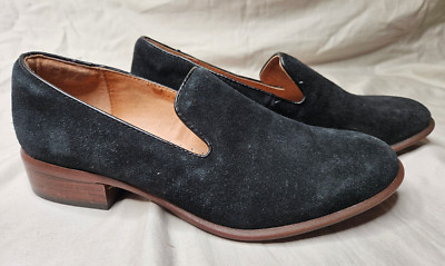 Sofft Slip On Shoes Womens Size 7 Black Suede Leather Loafers Heels Round Toe