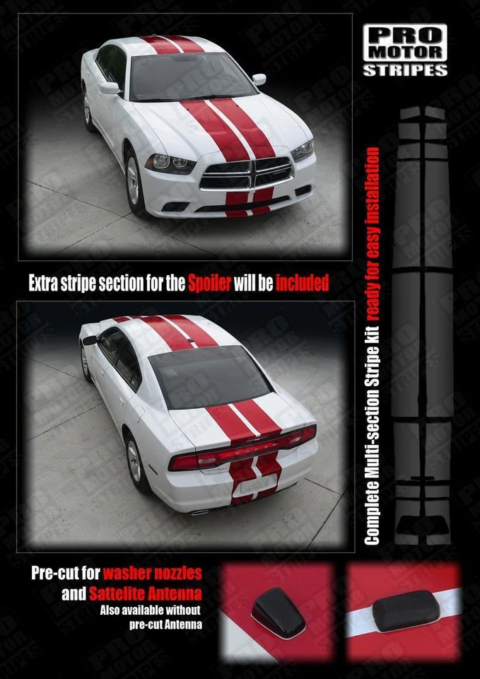 Dodge Charger 2011-2014 Rally Racing Double Top Stripes Decals (Choose Color) - Image 2 of 4