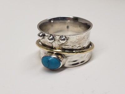Rise Above All Rings Turquoise Gold Plated Over Brass Sterling Silver Band