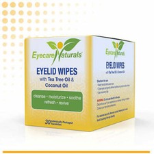 EyeCareNaturals  Tea Tree Oil Eyelid Wipes, Dry Eyes  Makeup Removal, 30 Wipes