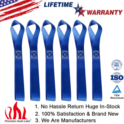 6x 1''x1'' Soft Loop Tie Down Straps 1500 Load Capacity 4500 Lbs Breaking Strength