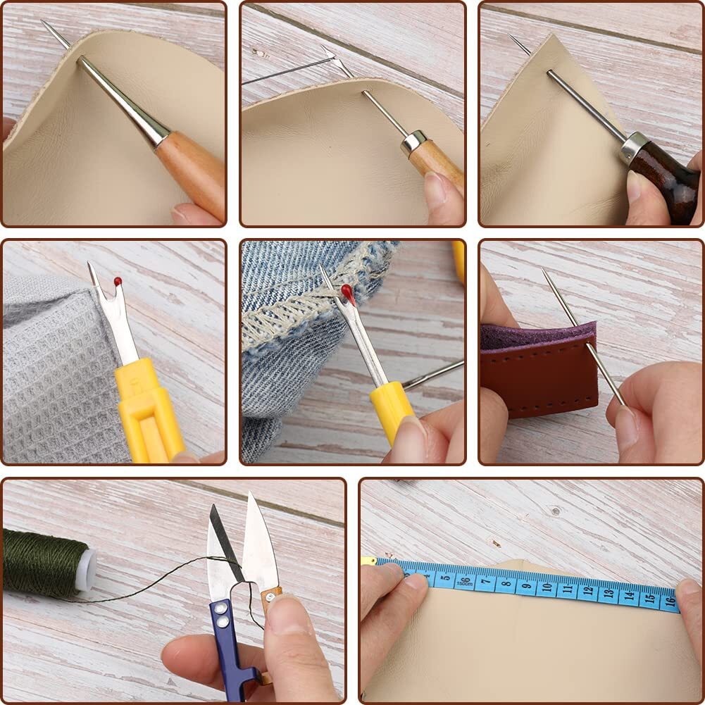 48 Leather Repairt Kit Sewing Tools Stitching Needles Waxed Thread Set DIY Craft