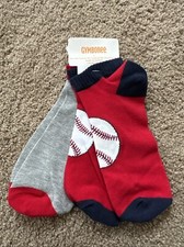 GYMBOREE HOME RUN KID GRAY N RED BASEBALL ACTIVE 2-pair OF BOYS SOCKS NWT Size L