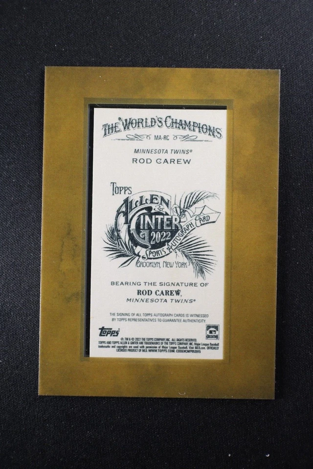 2022 Topps Allen & Ginter Mini Framed Autographs Rod Carew Auto Card Twins G - Image 2 of 3
