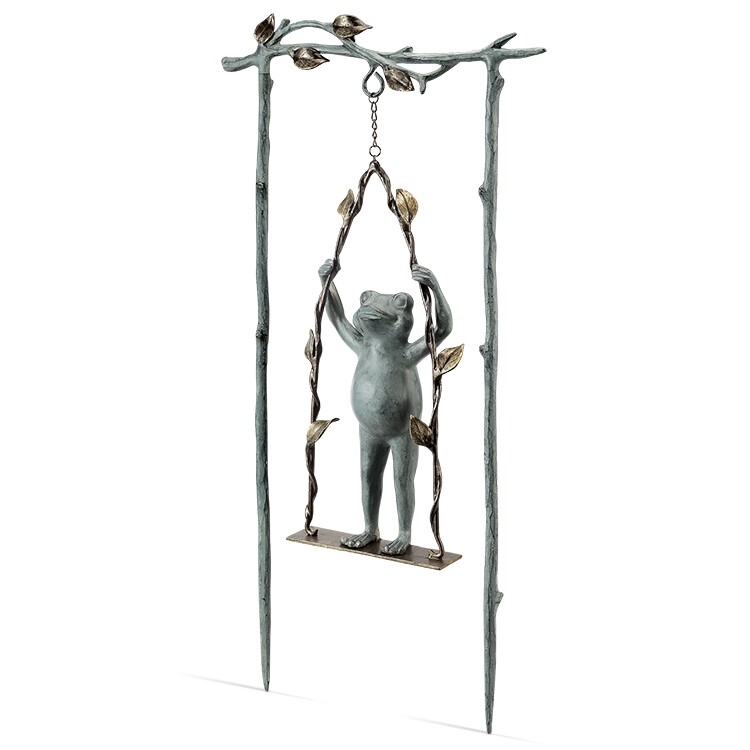 SPI Home 34797 Daredevil Frog On Swing Whimsical Garden Sculpture Statue