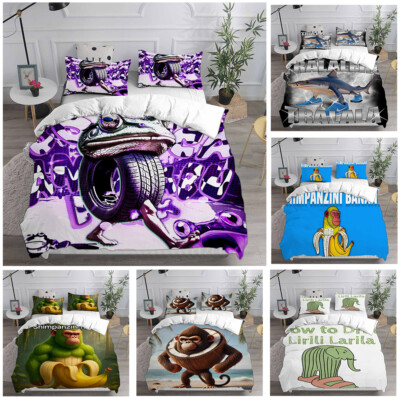 Italian Brainrot Tung Tung Sahur 3D Bettbezug Bettwäsche Set Kissenbezug Single