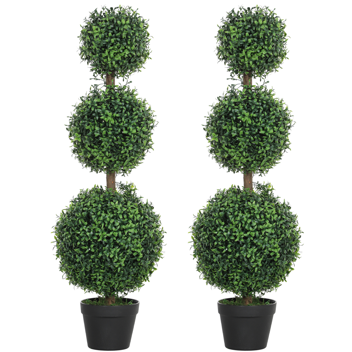HOMCOM Set of 2 Decorative Artificial Plants Boxwood Trees in Pot - Green