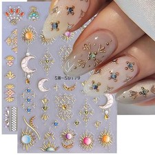 Bohemian Nail Stickers Gold Star Sun Moon Nail Designs Starfish Nail Color-7