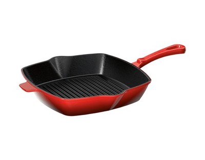 ERNESTO  Grillpfanne Pfanne Bratpfanne emailliert Ofenfest rot 24,5 x 24,5 cm