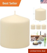Unscented 3x3 Ivory Pillar Candles - 18 Hour Smokeless Glow for Occasions