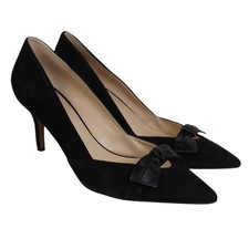 Nine West Black Suede Pumps Leather Bow Pointed Toe Heels 8.5