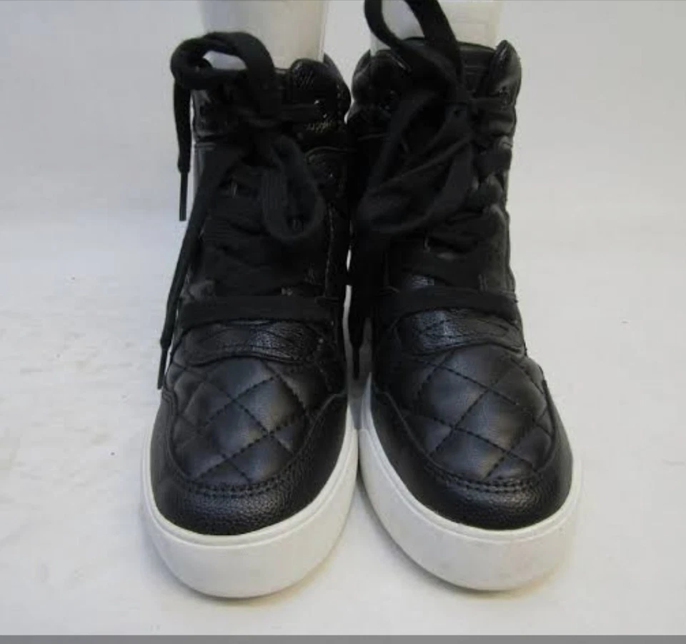 Guess Mujer Talla 7.5 M Cuero Negro Cordones Cuña Tobillo Moda Botas Botín Foto 3 de 4