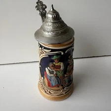 Vintage Beer Stein Pewter Ornate Lid Germany Small 5” 2794