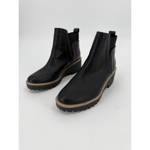 Dolce vita Black Mixed Texture Lug Sole Chelsea Ankle Boots Womens 8 Platform