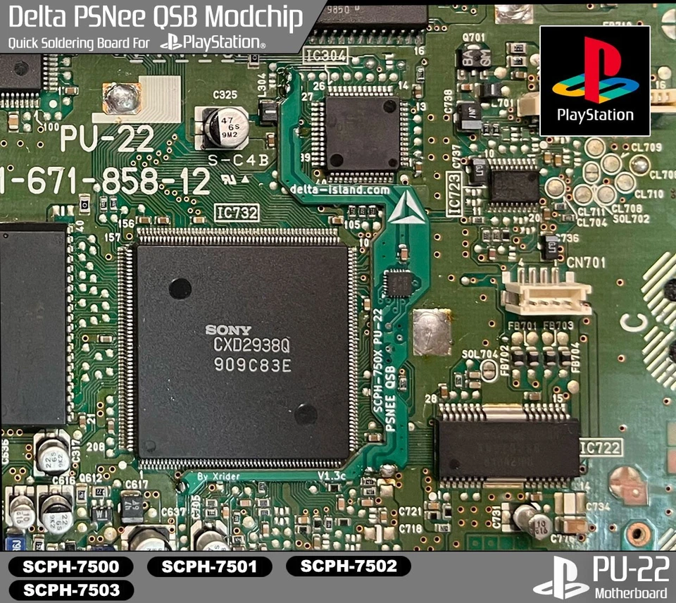 PS1 Modchip Puce PU-22 SCPH-7501 SCPH-7502 7503 - Import and backup region free - Photo 3/4