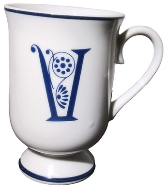 Vtg GHC Script Monogram V Initial Pedestal Coffee Mug Tea Cup Japan Porcelain