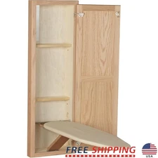 In-Wall Ironing Board Cabinet Swiveling Ironing Board Built-in Storage Oak New
