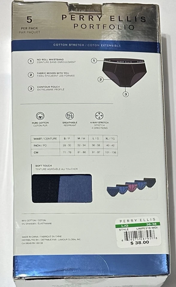Calzoncillos elásticos de algodón grandes (36-38) azules/rosa/negro Perry Ellis para hombre 5 Foto 3 de 4