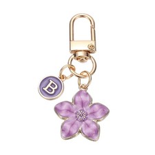Cute Flower Keychain, Letter-B Initial Keychain Charm for Women, Purple