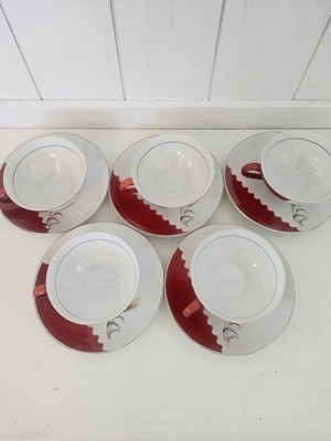 Vintage Korean Tea Cup & Saucer (5) Wheat Stalk Motif Dong Hwa China