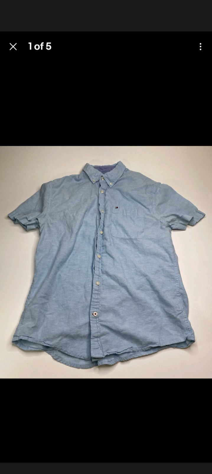 Tommy Hilfiger Men’s Shirt, Large, Short-Sleeve, Custom Fit, Blue